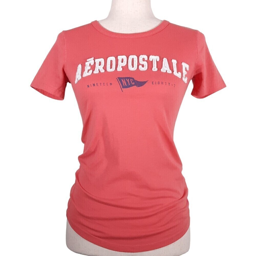 Aeropostale Women's Soft Fitted Branded Applique Graphic T-Shirt Tee SZ X-Small